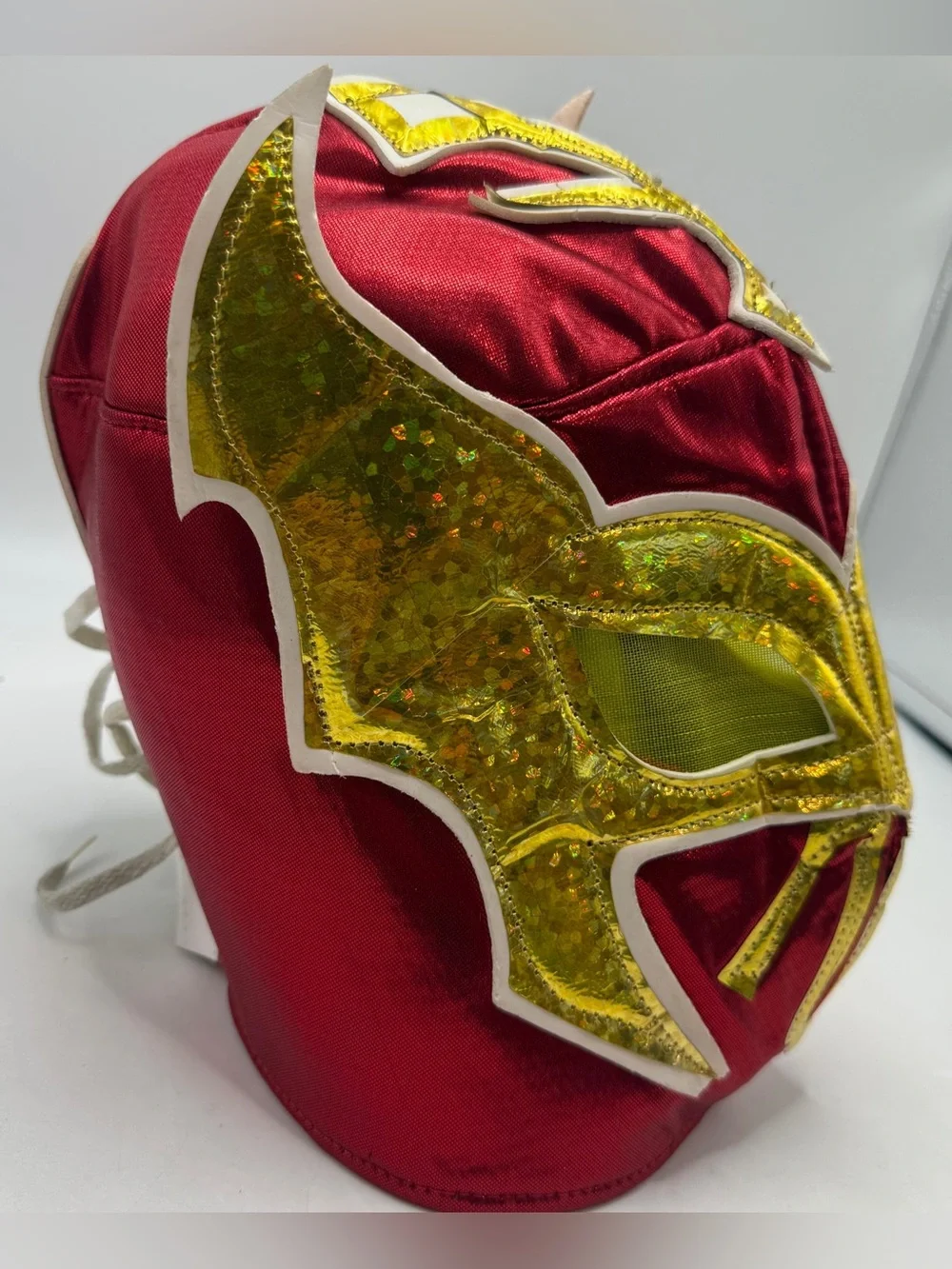 Mexican Lucha Libre Wrestling Mask Red Gold Luchador Costume Adult Lace Up